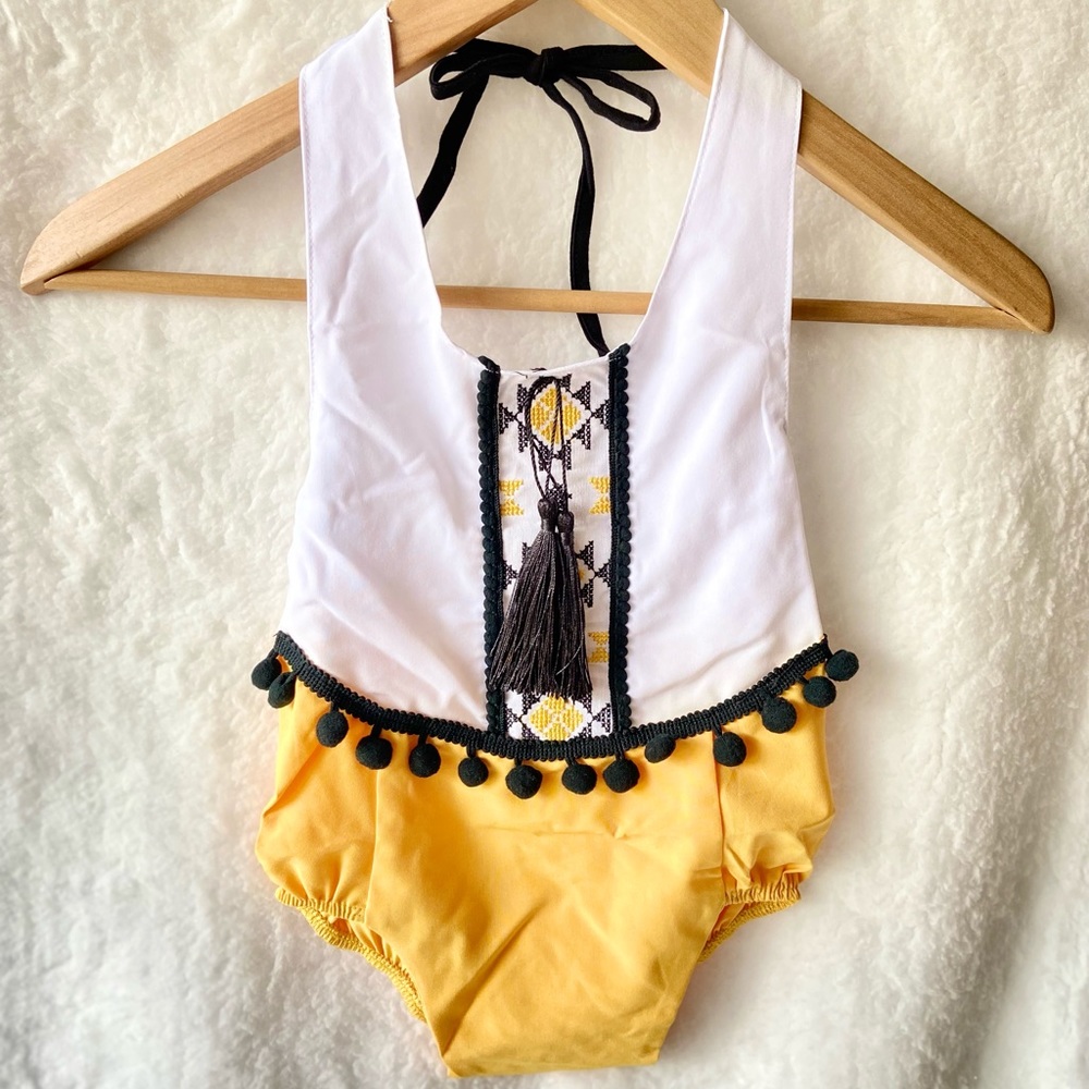 Cute White, Yellow and Black Sunsuit